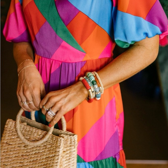 NWT stunning Jess Lea maxi dress colorful abstract ruffles puff sleeve vacation - Picture 2 of 4